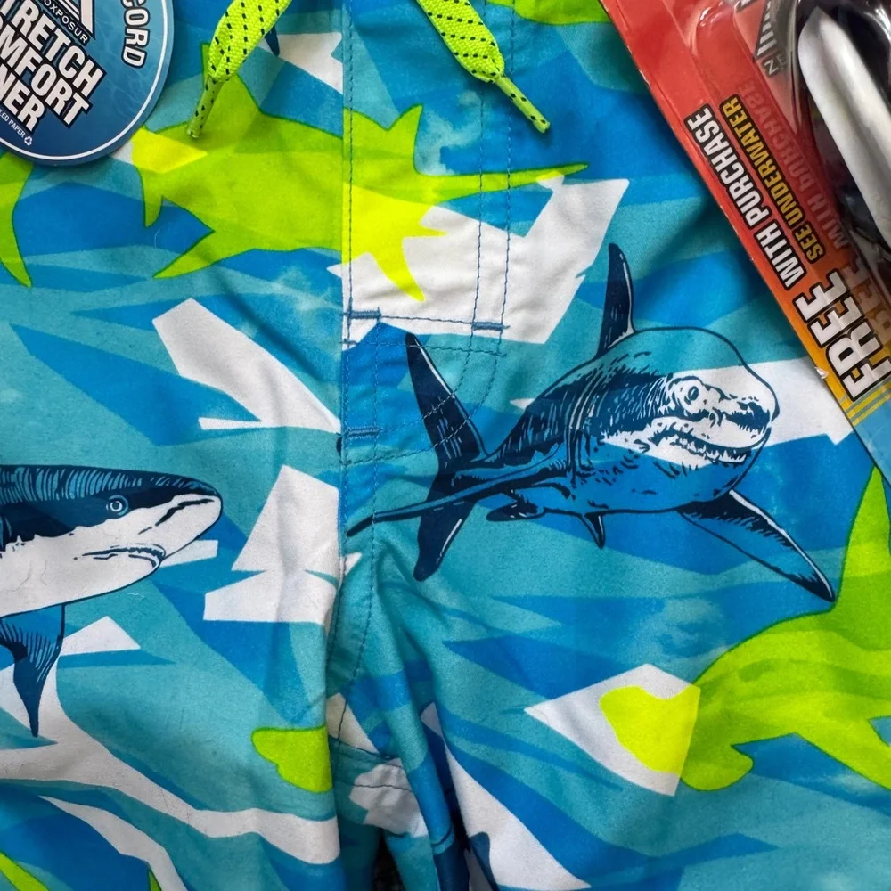 NWT Kids Shark Swim Trunks & Goggles Boys Sz 4 - 5 UV protect Zeroposur NEW - Picture 10 of 14